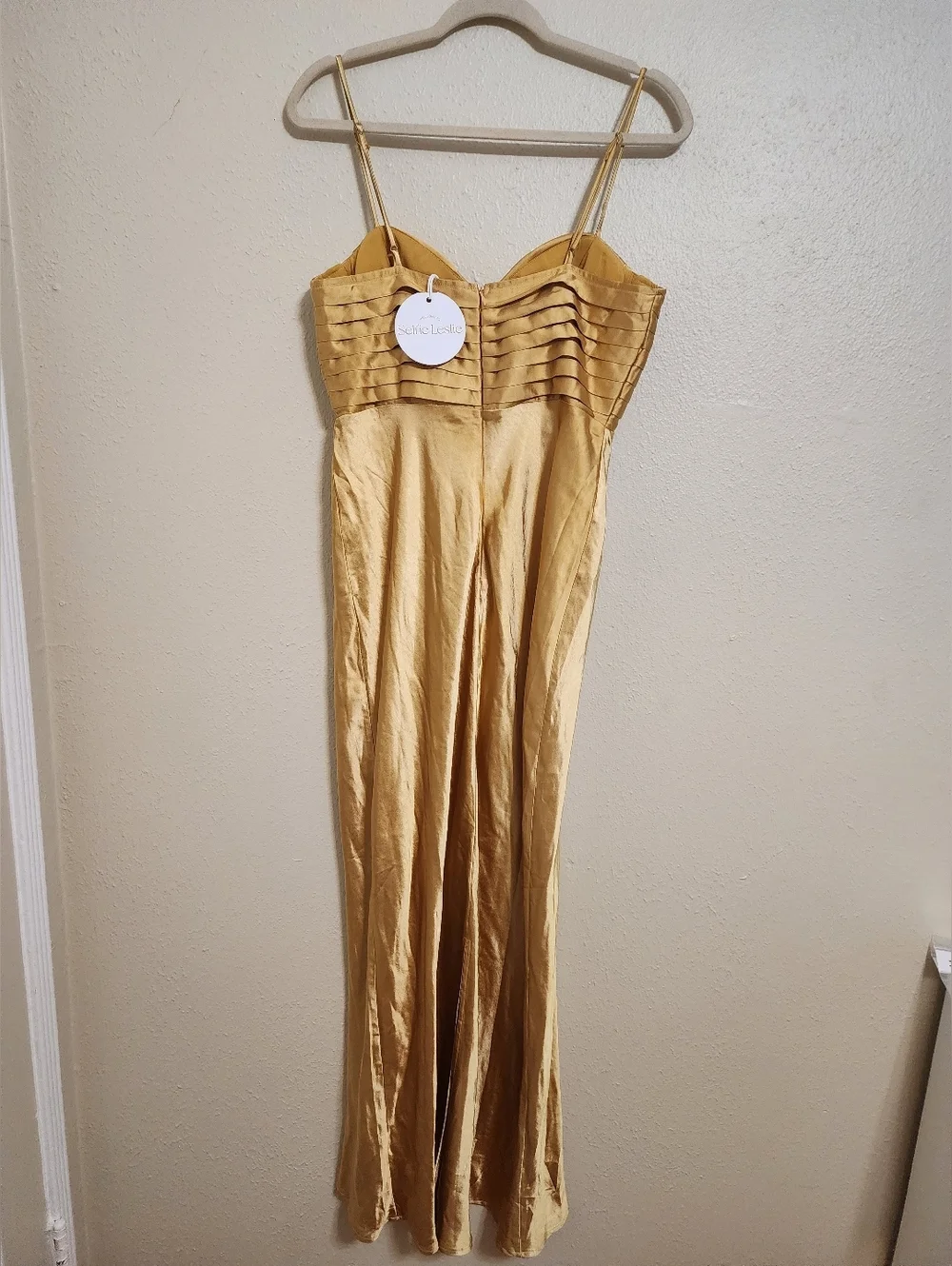 Selfie Leslie Azara Pintuck Bodice Maxi Yellow Dress L Wedding Party Prom